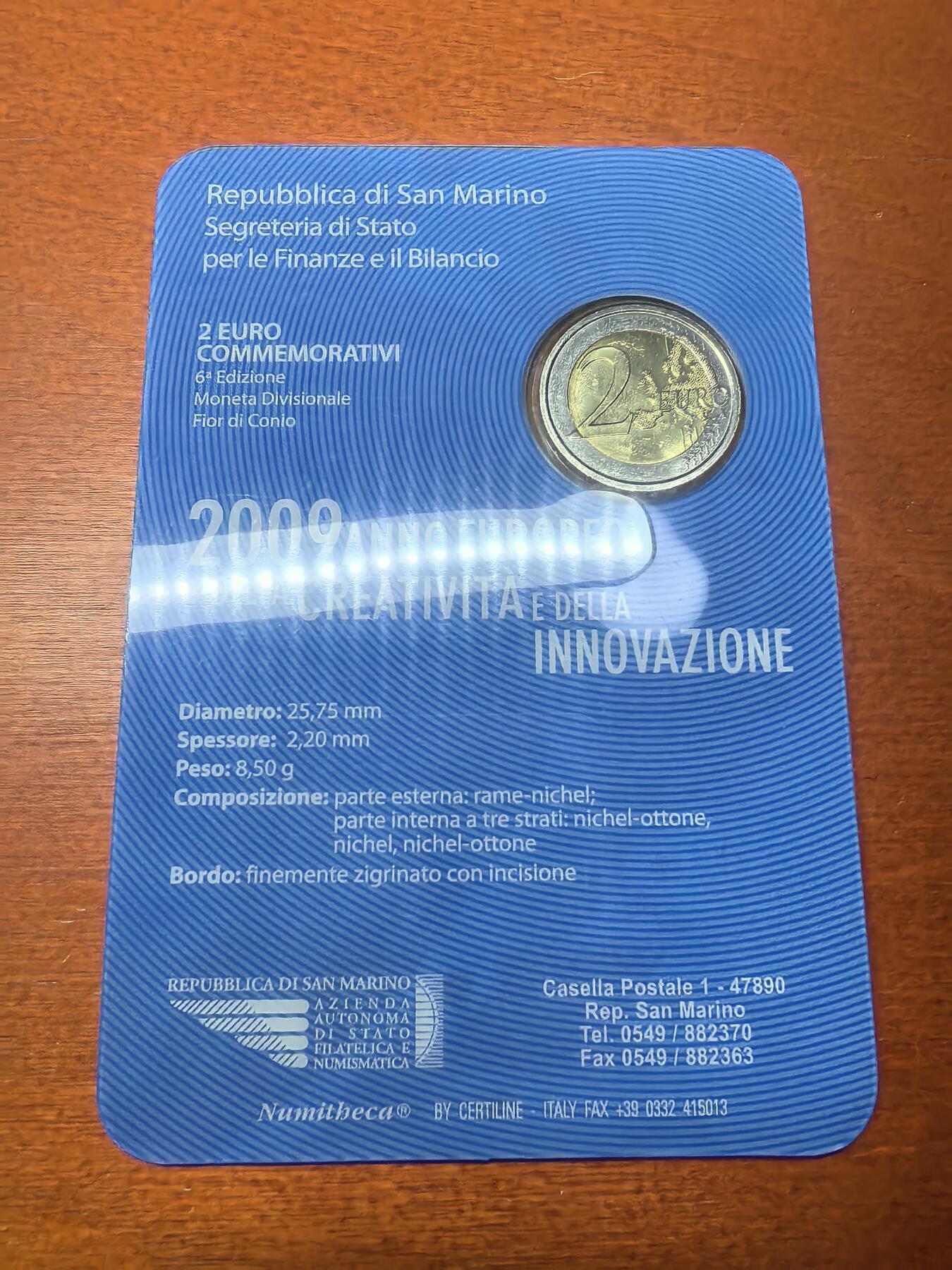 长老汇蛇年精选第八十八场拍卖 2009圣马力诺创新2欧元双金属币卡装，克书标价55美金