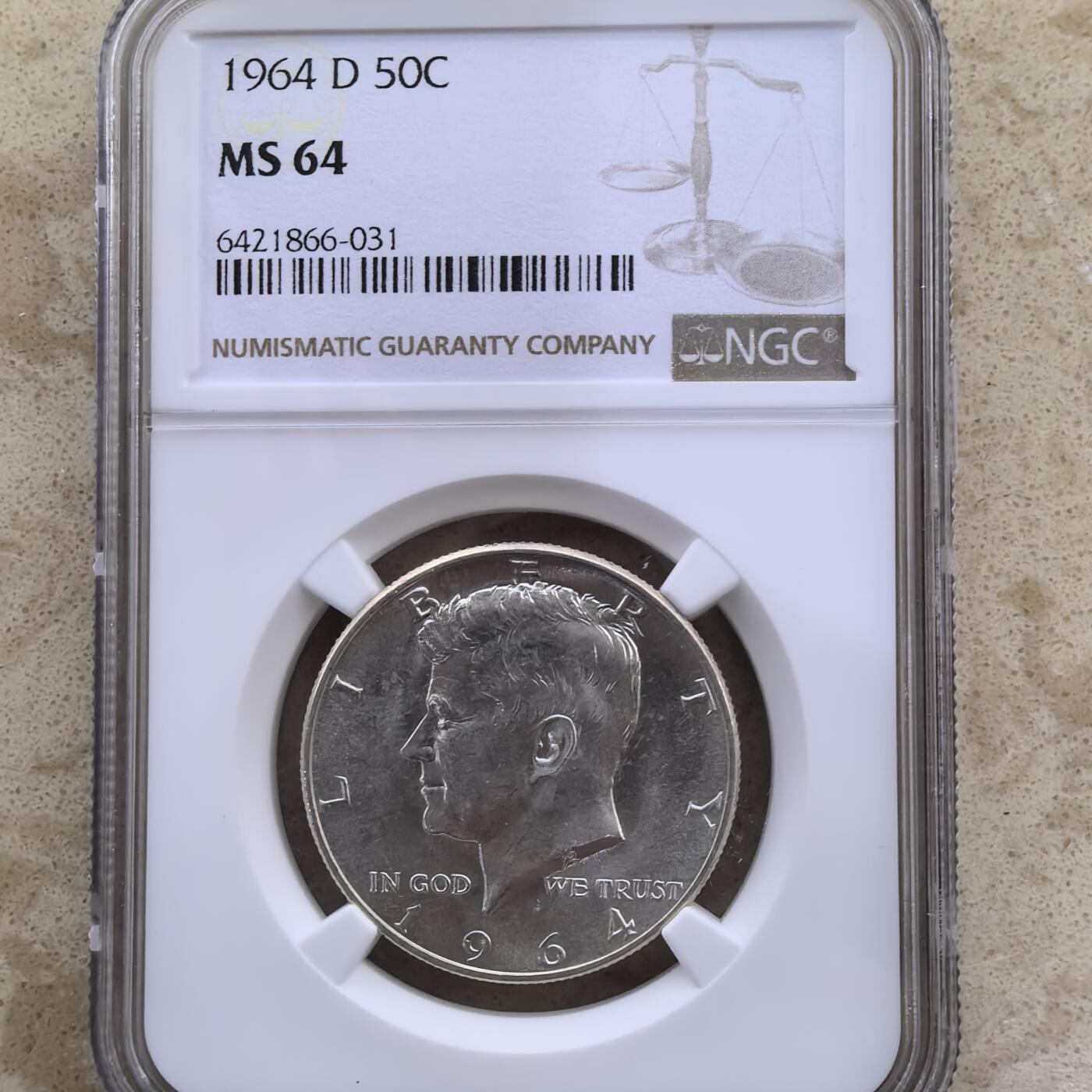 道一币馆币章第一百六十场 NGC Ms64 美国1964年肯尼迪50美分银币