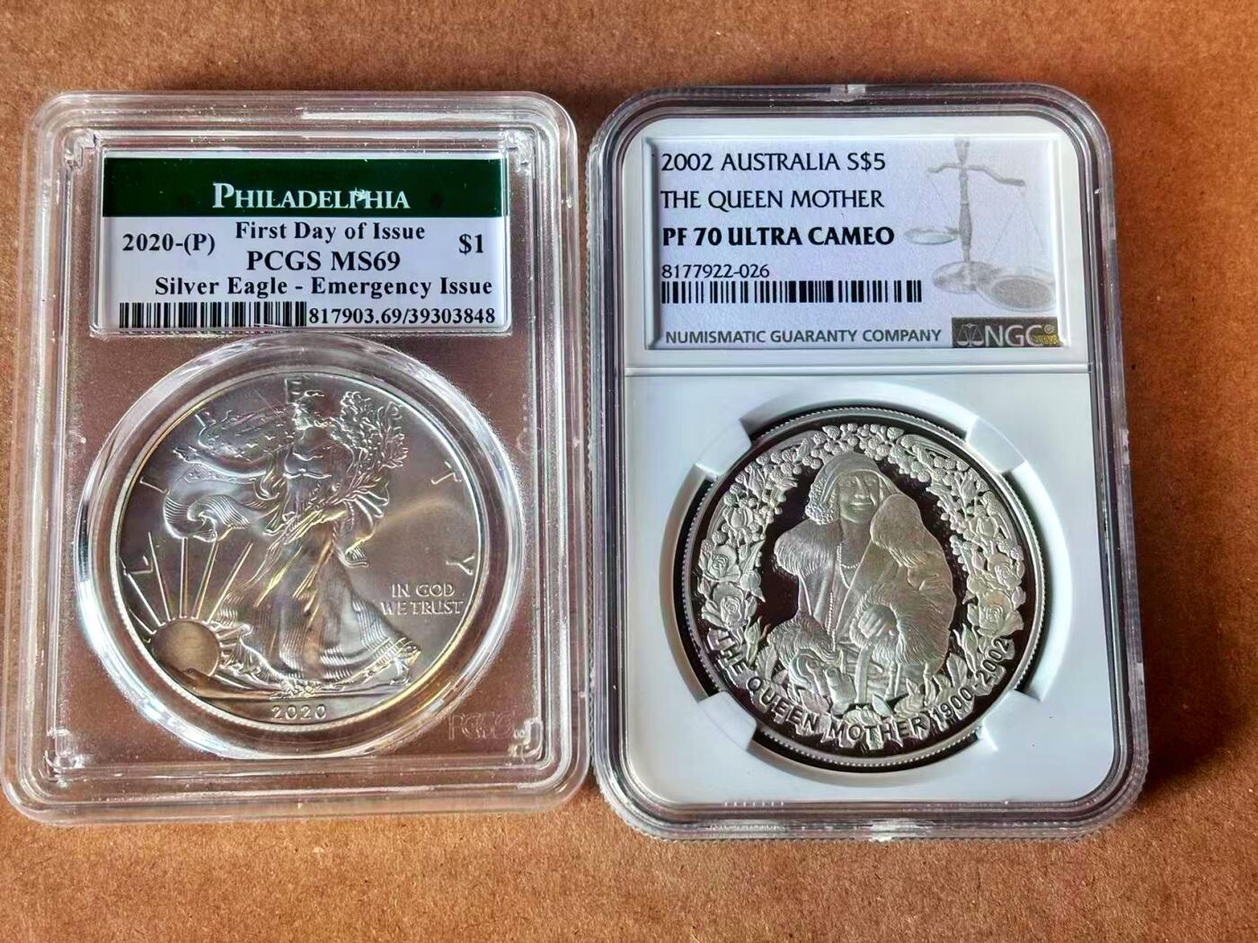 【Blue Auction】世界纸币精拍第769期——18级TOP拍卖/信誉/品质/专业/高效💫  【一组2枚】美国 2020年1美金 银币 首日 PCGS MS69&澳大利亚 2002年5元 NGC PF70 满分