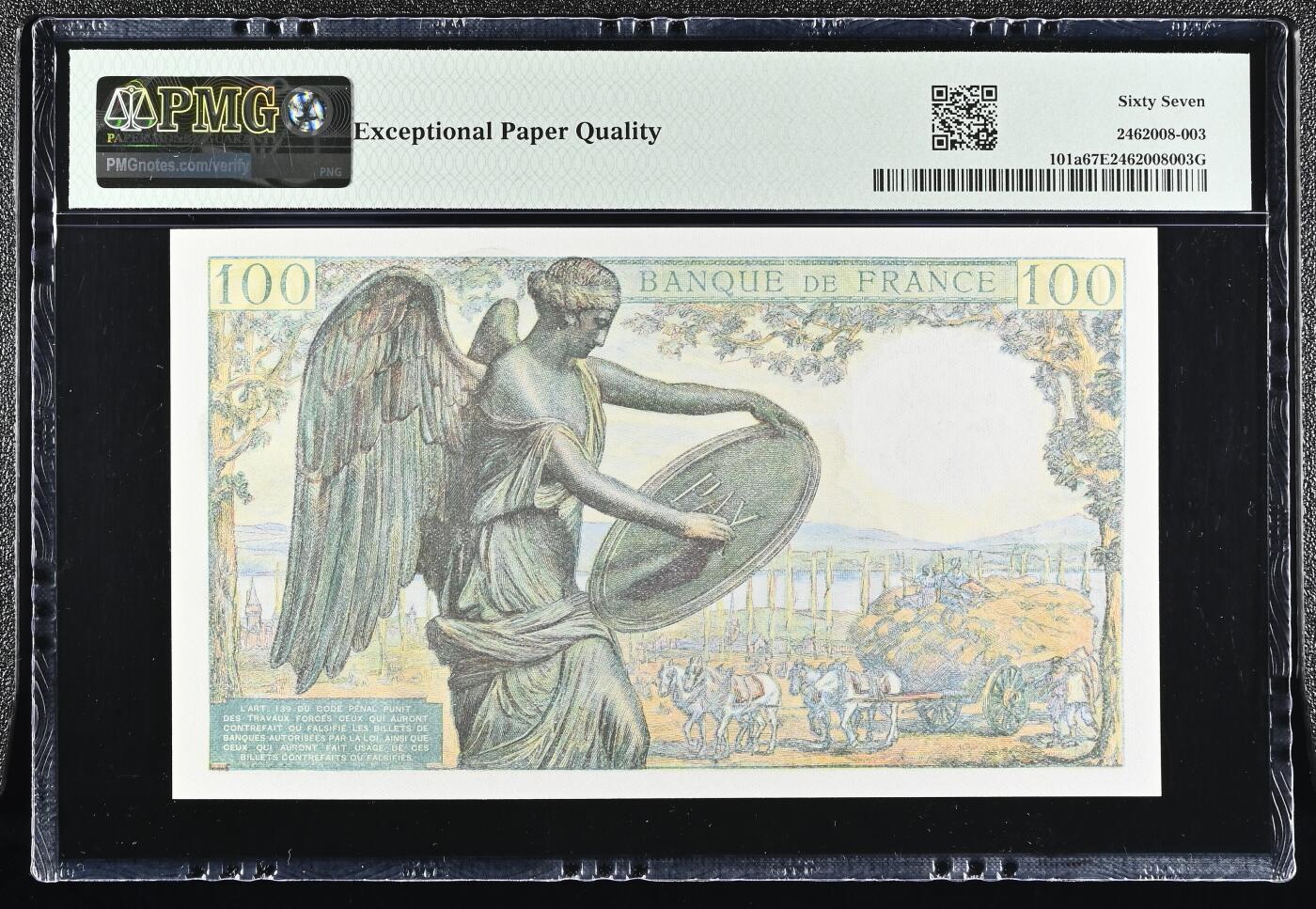 🐍甜小邱世界纸币收藏🐍第138期精品场💐 PMG67 法国 100法郎 伏尔泰 a版 1942