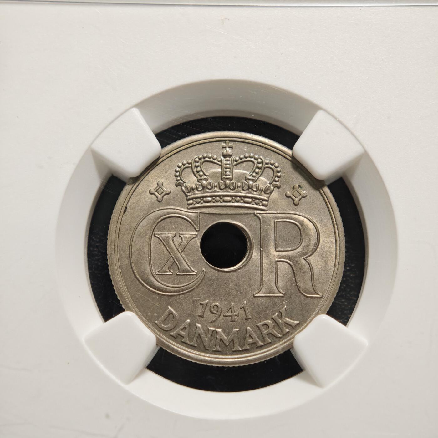 【德藏】世界币章拍卖第159期(元旦专场拍卖) 1941年 丹麦25欧尔镍币 NGC MS63 淡黄油包浆