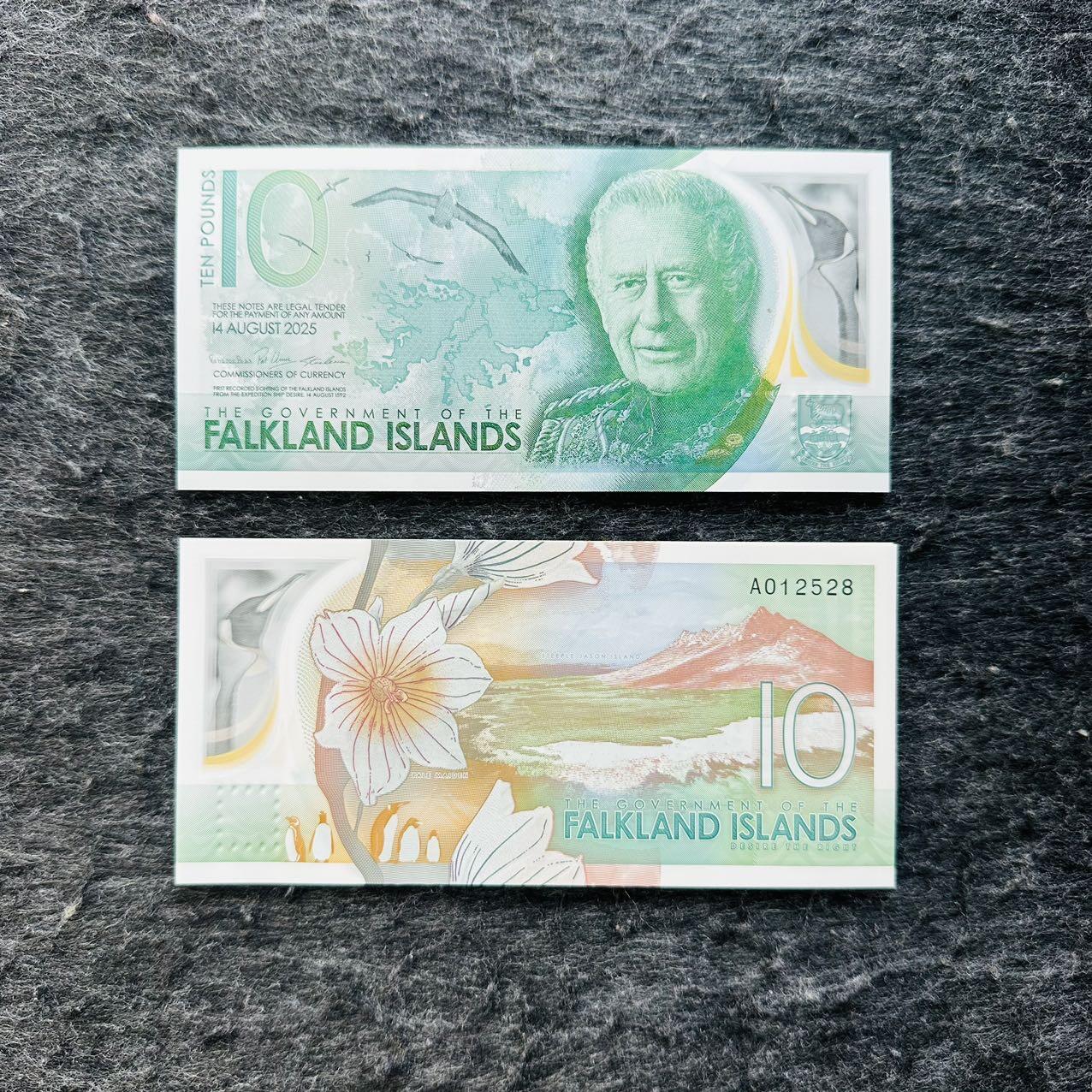 🇫🇯🇫🇰2530￥￥福克兰群岛2025年和斐济2026年全套Polymer塑料钞 福克兰群岛2025年10镑塑料钞，A012530