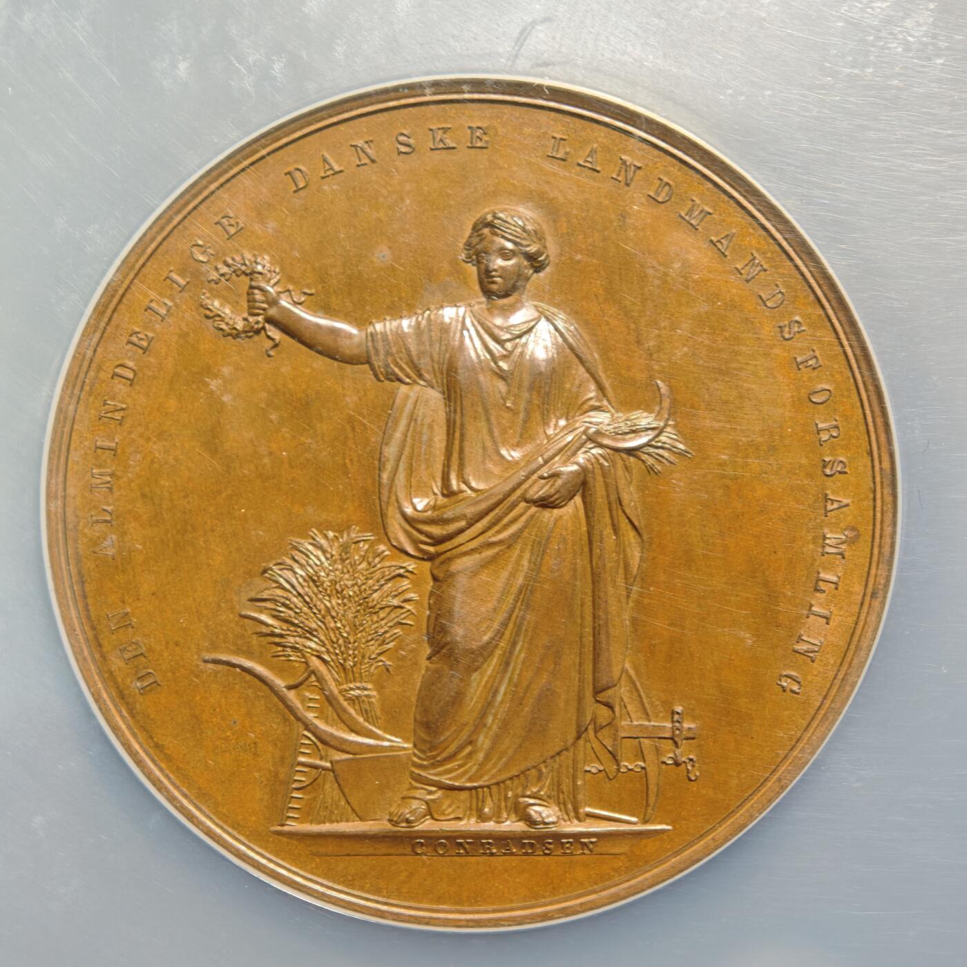 【德藏】世界币章拍卖第159期(元旦专场拍卖) 1875年 丹麦维堡全国农民代表大会48mm纪念大铜章 NGC MS64BN 立体感极强