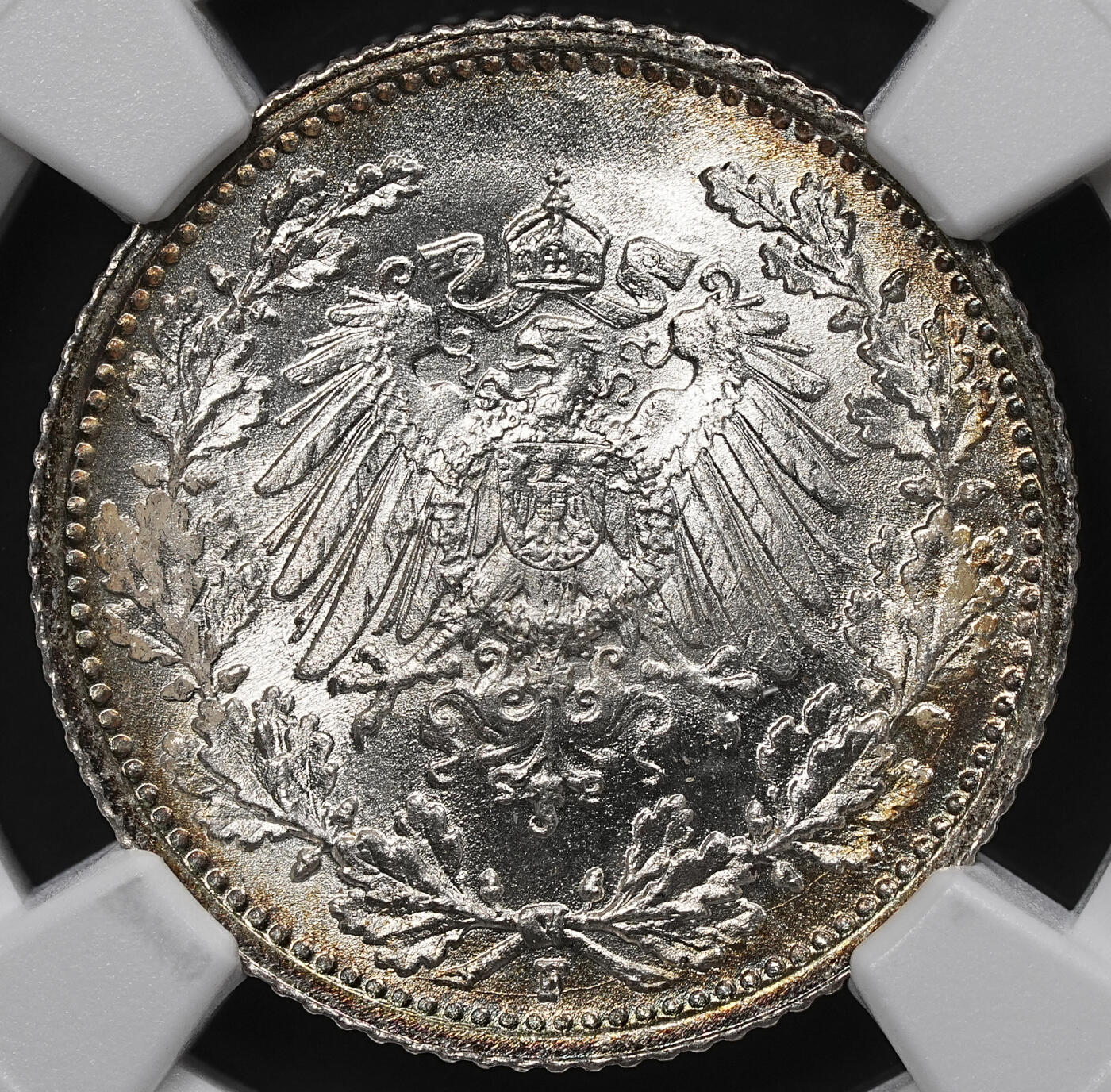 修遠堂世界钱币第九十九期 NGC MS67 1915年德国1/2马克银币 F厂铭