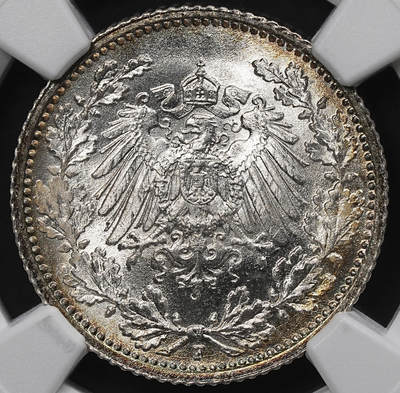 修遠堂世界钱币第九十九期 - NGC MS67 1915年德国1/2马克银币 F厂铭