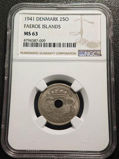 【德藏】世界币章拍卖第159期(元旦专场拍卖) - 1941年 丹麦25欧尔镍币 NGC MS63 淡黄油包浆