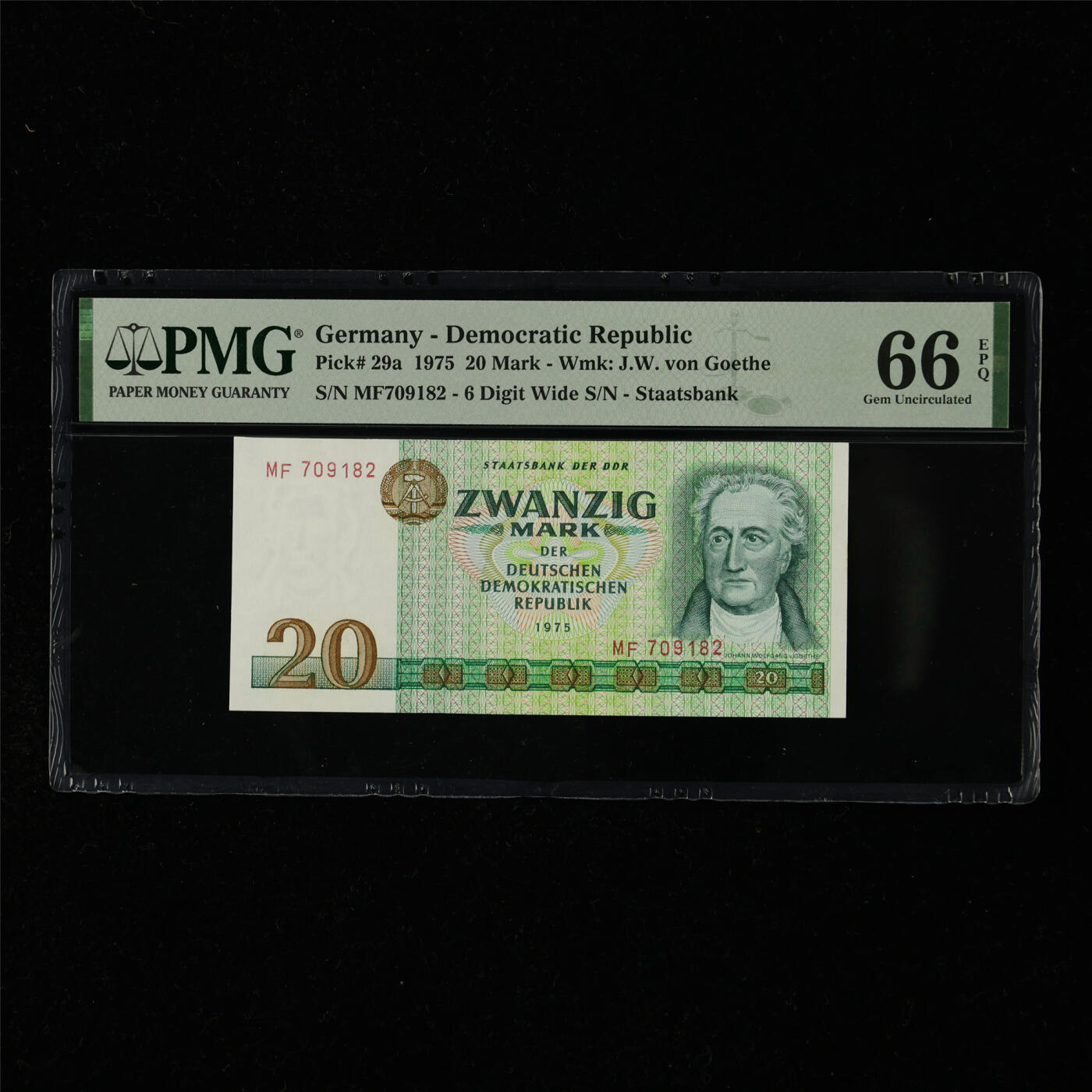 【亘邦集藏】第218期拍卖 1975年 德国20马克 PMG 66EPQ MF709182
