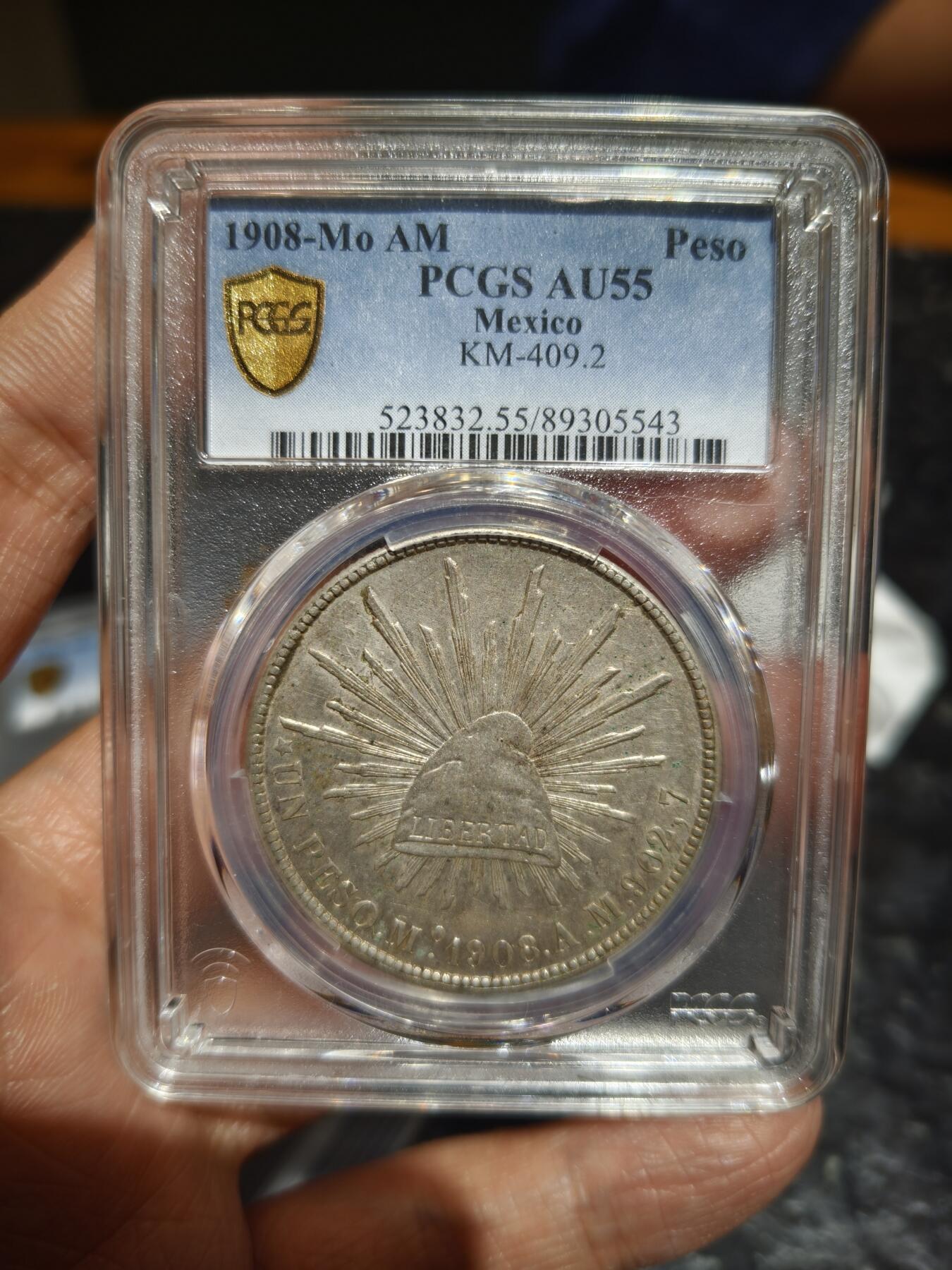 老银币专场（本场三位宝主提供） 墨西哥鹰洋，pc评级55分