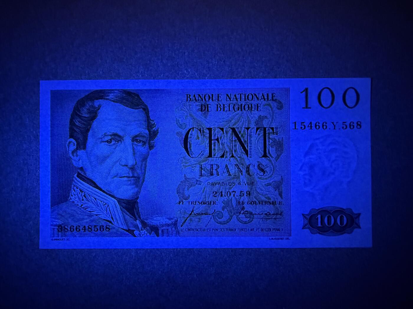 《艾美收藏》第226期-12.28周日外币精品场-蛇年收官 比利时100法郎 UNC 1958年 比利时国王利奥波德二世 尾8