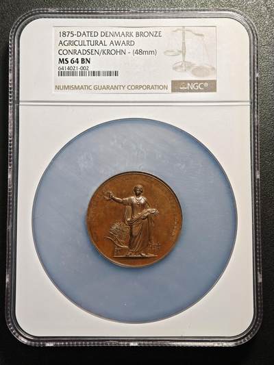 【德藏】世界币章拍卖第159期(元旦专场拍卖) - 1875年 丹麦维堡全国农民代表大会48mm纪念大铜章 NGC MS64BN 立体感极强