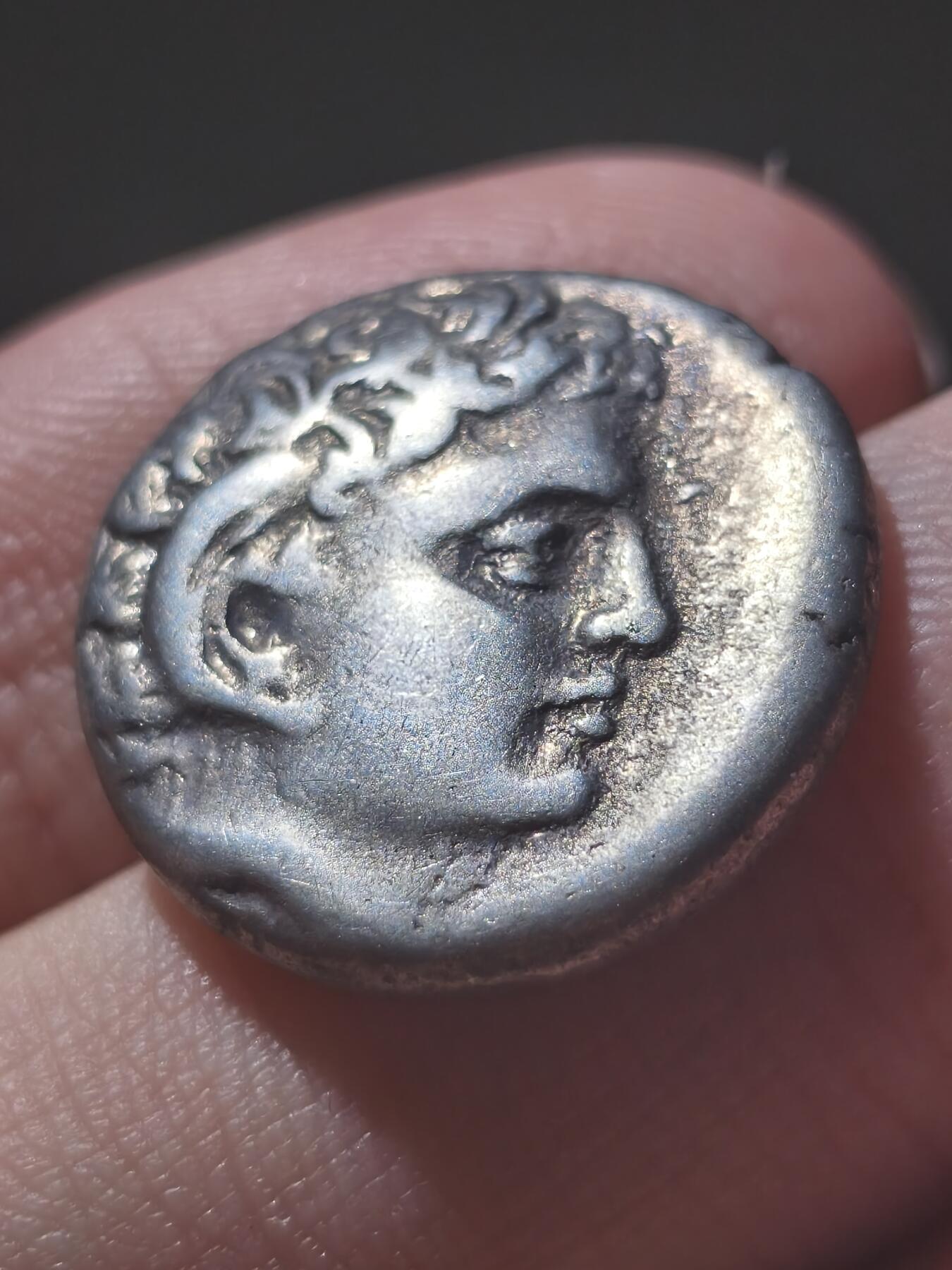 美品！古希腊-北非 昔兰尼加罗盘草 阿波罗-阿蒙 2德拉克马大银币7.48g 背面著名的教科书已灭绝的植物罗盘草 该类型币价格五千以上，此品非常干净漂亮，入手温润美观，非常不错的精品