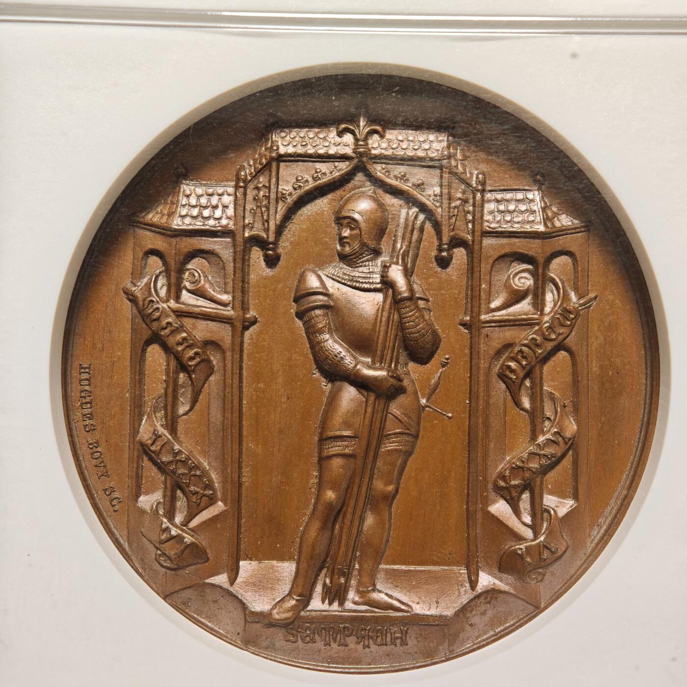 【德藏】世界币章拍卖第159期(元旦专场拍卖) 1886年 瑞士森帕赫战役600周年高浮雕纪念铜章 NGC MS64BN 包浆温润 立体感极强 细节极其丰富