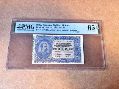 【Blue Auction】世界纸币精拍第769期——18级TOP拍卖/信誉/品质/专业/高效💫 - 意大利 1923年10里拉 PMG65EPQ 