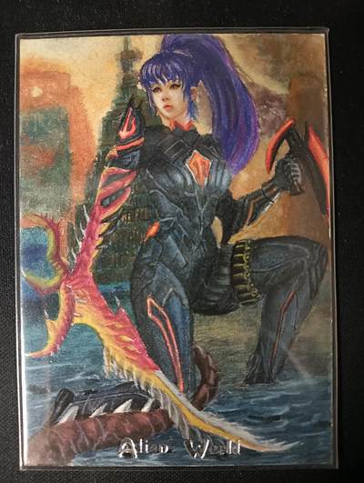 花开卡拍第53期（12月28号周日截拍，品控勿拍!!!拍品不寄存，运费5元，自制卡难免瑕疵，可能存在轻微撞角爆边等出厂瑕疵，品控介意勿拍！） - 手绘卡 生化战士美女 画师：ZYU