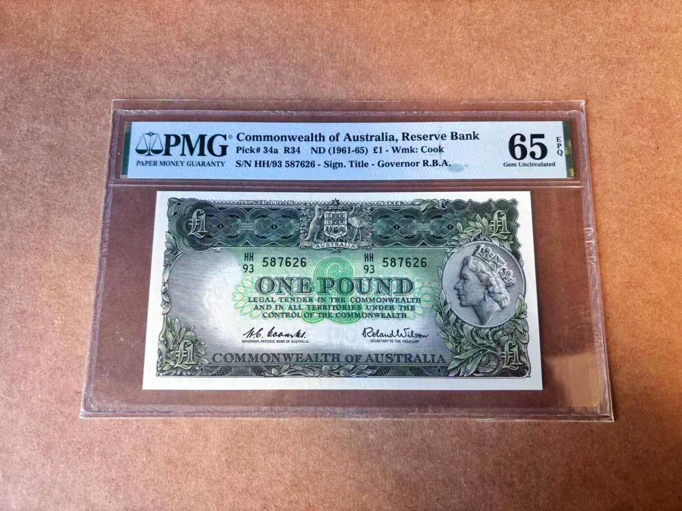 【Blue Auction】世界纸币精拍第769期——18级TOP拍卖/信誉/品质/专业/高效💫 澳大利亚 1961-65年1镑 石膏版女王 PMG65EPQ 
