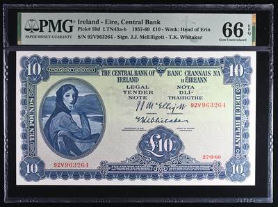 🐍甜小邱世界纸币收藏🐍第138期精品场💐 - 亚军分！PMG66 爱尔兰 10镑 早期版本 1957-60 拉弗蕾夫人
