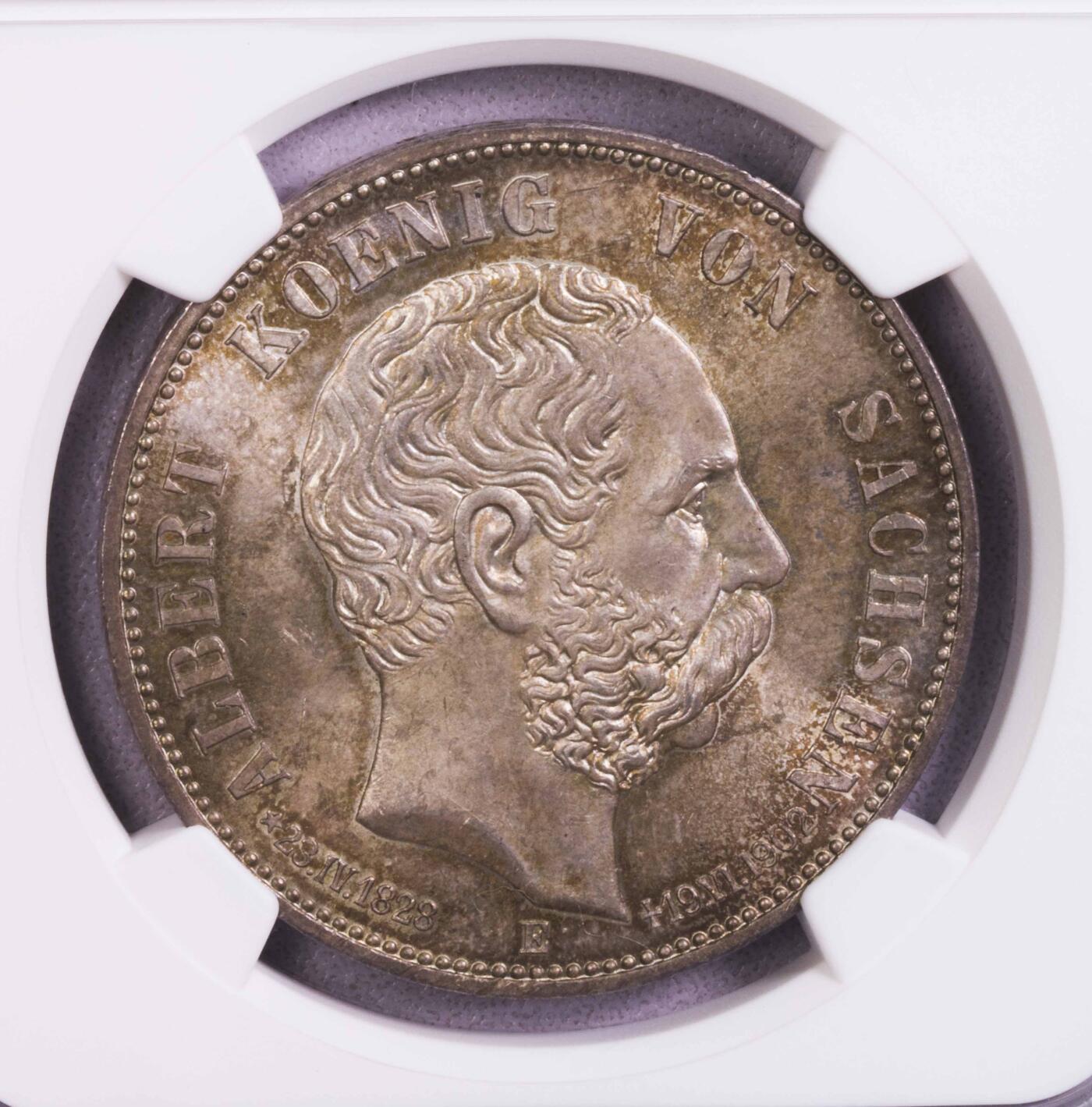 NGC-MS65 1902萨克森阿尔伯特逝世5马克极品五彩包浆