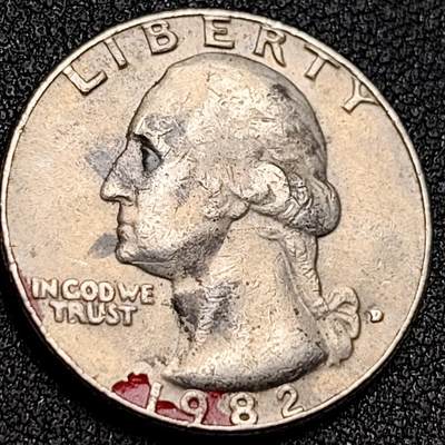 泉币菌-第156场-精品福利场 - 24mm 美国1982年 1/4美元 镍铜币 首任总统 华盛顿图案