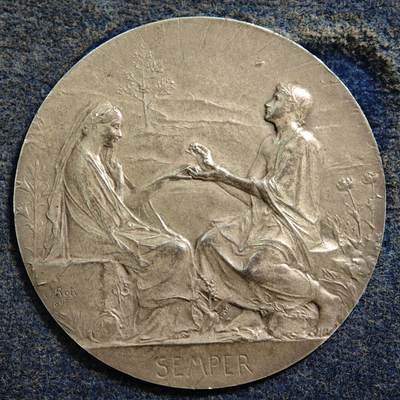 【德藏】世界币章拍卖第159期(元旦专场拍卖) - 1909年(刻字) 法国结婚纪念银章 名家罗蒂作品 原盒 直径约：41.4mm；重约：32g 原味包浆