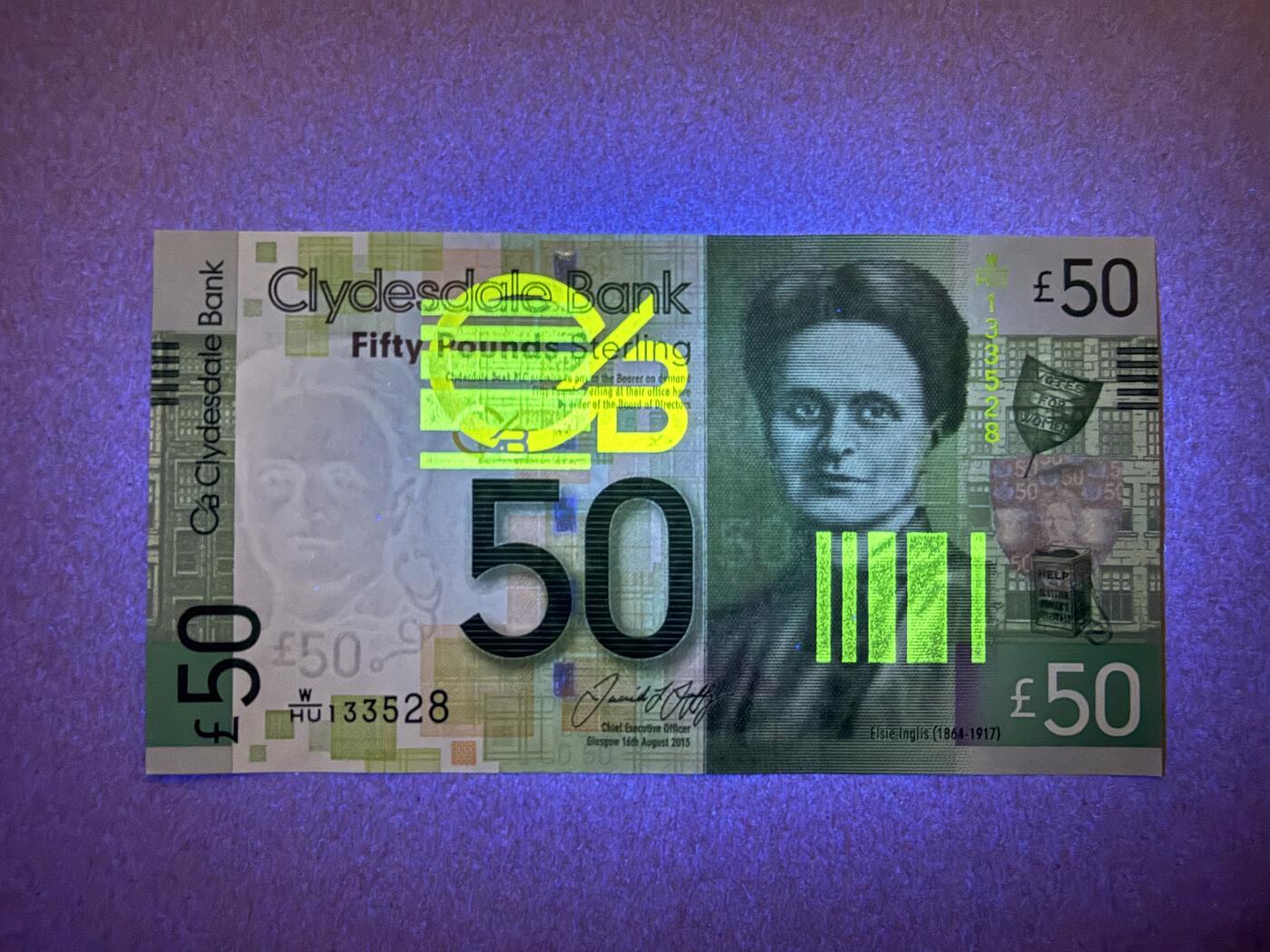 《艾美收藏》第226期-12.28周日外币精品场-蛇年收官 苏格兰50镑 UNC 克莱斯戴尔银行 2015年 苏格兰外科女医师因格丽斯 无47尾8