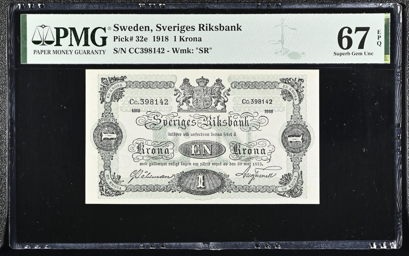 🐍甜小邱世界纸币收藏🐍第138期精品场💐 唯一冠军分！PMG67 瑞典 1克朗 1918