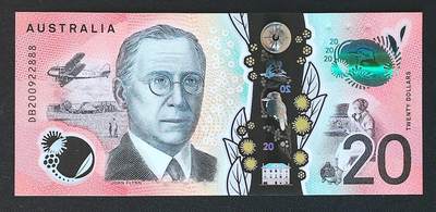 世界靓号纸钞第七十九期 - 2020年澳大利亚20元 全程无3457 豹子号888 全新UNC
