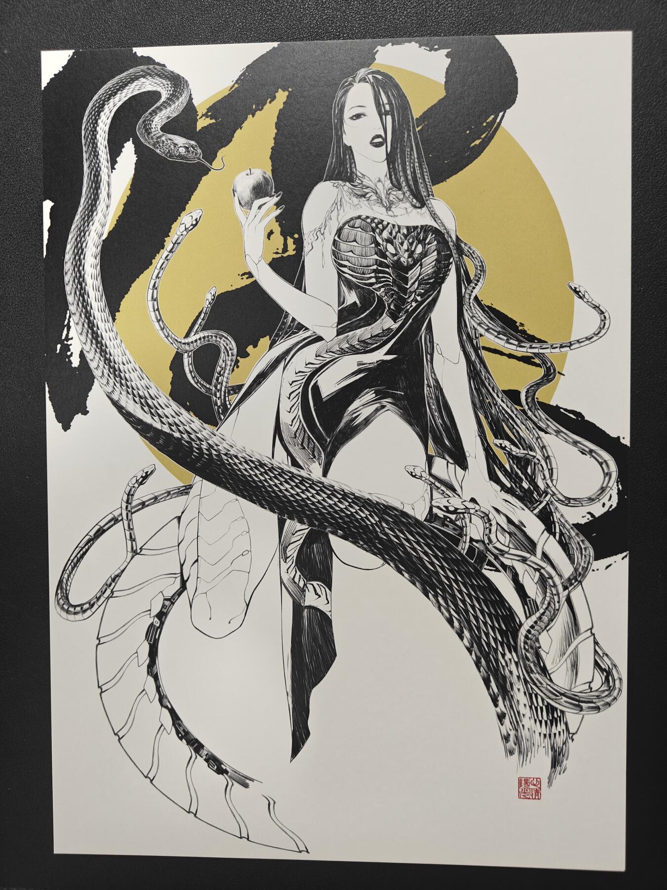 天玑星卡拍第155期《12.29年终场周一截拍》持续收拍收评中 满赠卡需备注 【签绘复制画】田宇 十二生肖 机甲美人 蛇 A4复制画