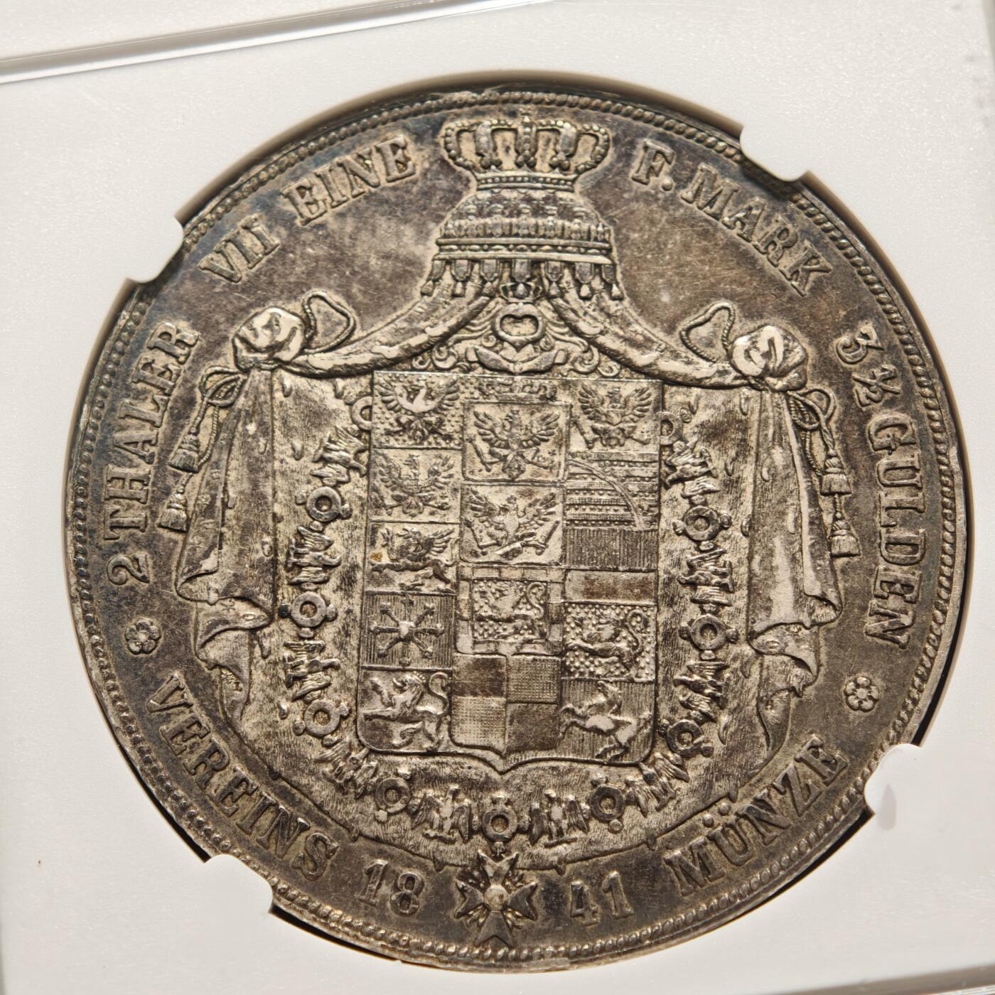 【德藏】世界币章拍卖第159期(元旦专场拍卖) 1841年 德国普鲁士威廉四世2泰勒大银币 NGC XF45 原味老包浆 状态极佳