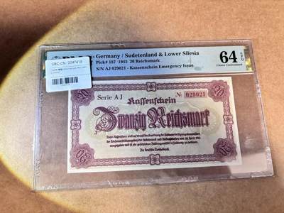 【Blue Auction】世界纸币精拍第769期——18级TOP拍卖/信誉/品质/专业/高效💫 - 【无47】德国 1945年20马克 PMG64EPQ 