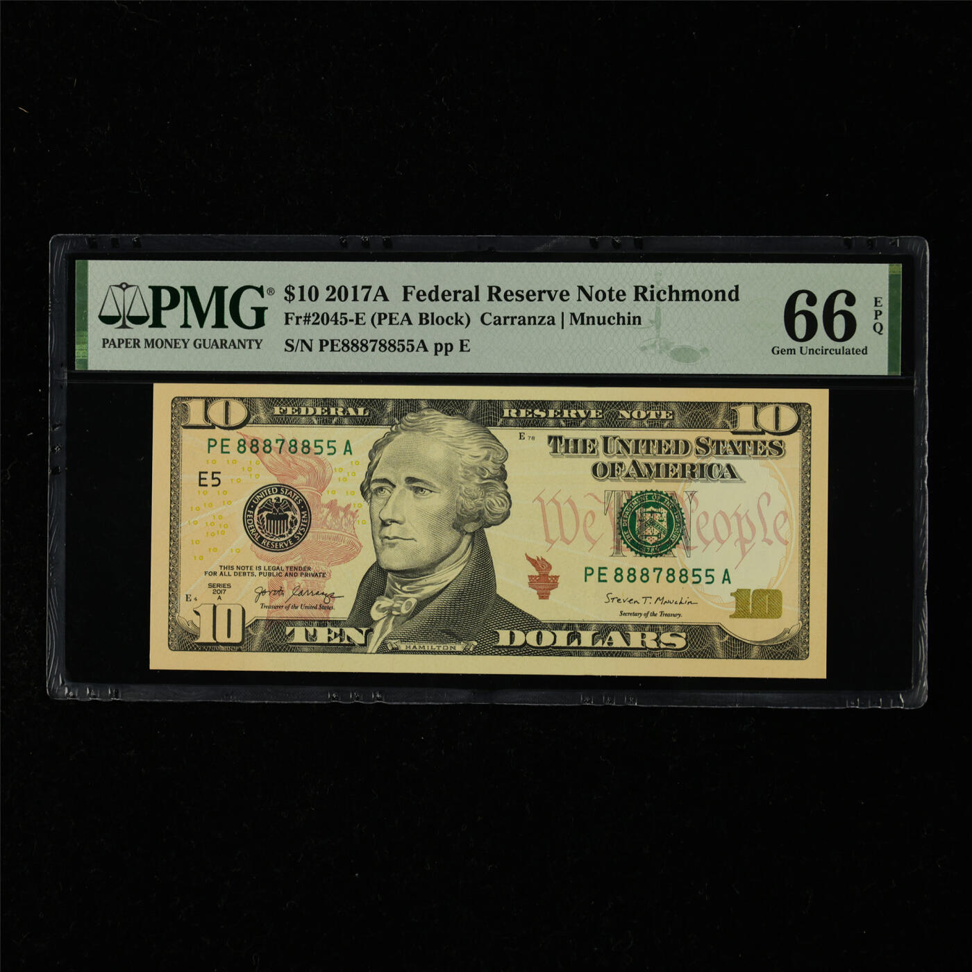 【亘邦集藏】第218期拍卖 2017年 美国10美元 PMG 66EPQ PE88878855A