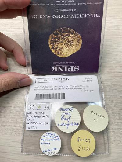 万国钱币拍卖第058期（万国新年大拍） NGC PF65 1746年英国乔治二世精制6便士银币 出自英国历史上第一次公开发行的精制套币 发行量仅有令人咋舌的100套 与普制完全不同的工艺与观感 均匀英式乌云包浆 附带6枚出售及拍卖标签 流传有序