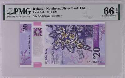 🐍甜小邱世界纸币收藏🐍第138期精品场💐 - 稀少AA首发冠 a版 PMG66 北爱尔兰 20镑 Ulster银行（已绝版）2019 