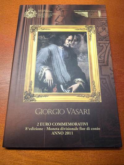 长老汇蛇年精选第八十八场拍卖 - 2011圣马力诺瓦萨利诞辰500周年2欧元双金属币卡装，克书标价45美金