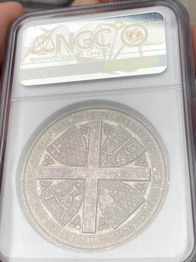 万国钱币拍卖第058期（万国新年大拍） NGC MS63 1886年瑞士萨姆帕奇战役纪念大银章 原味五彩高浮雕 NGC加厚盒 火烧云般的醇厚紫红葡萄酒包浆极其诱人