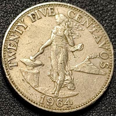 泉币菌-第156场-精品福利场 - 美品 菲律宾25分 1964年女神 直径24mm 火山女神