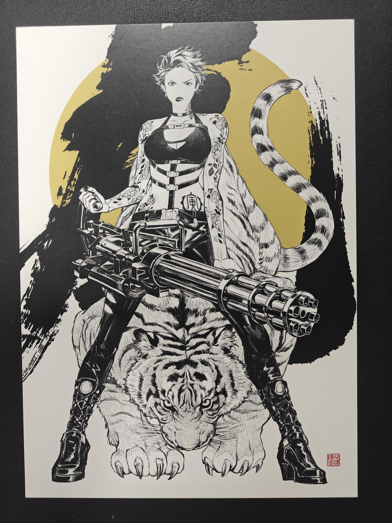 天玑星卡拍第155期《12.29年终场周一截拍》持续收拍收评中 满赠卡需备注 【签绘复制画】田宇 十二生肖 机甲美人 虎 A4复制画