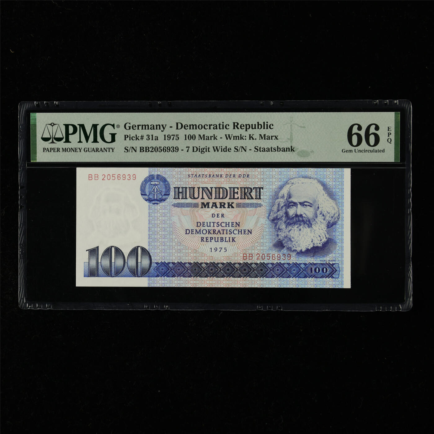 【亘邦集藏】第218期拍卖 1975年 德国100马克 PMG 66EPQ BB2056939