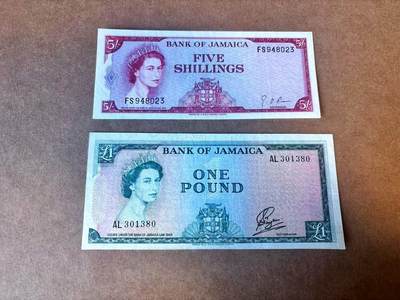 【Blue Auction】世界纸币精拍第769期——18级TOP拍卖/信誉/品质/专业/高效💫 - 【一组2张 含无47】牙买加 1960年5先令-1镑（与上一拍不同签名） 女王 品相如图
