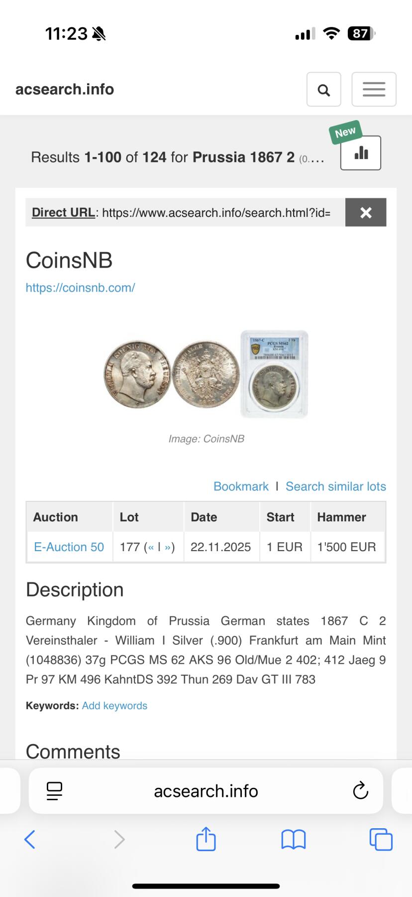 NGC-MS62 1867普鲁士大鹰2泰勒大银币