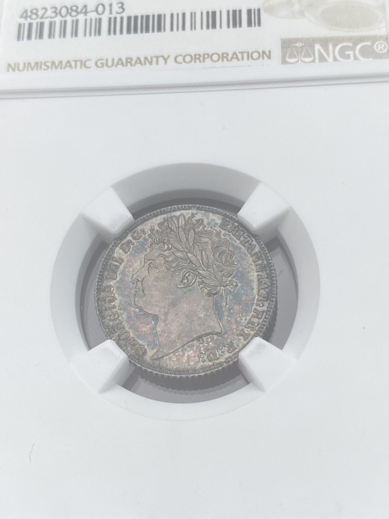 万国钱币拍卖第058期（万国新年大拍） NGC MS65 1821年英国乔治四世三花6便士银币 原味天鹅绒五彩BU收藏品质