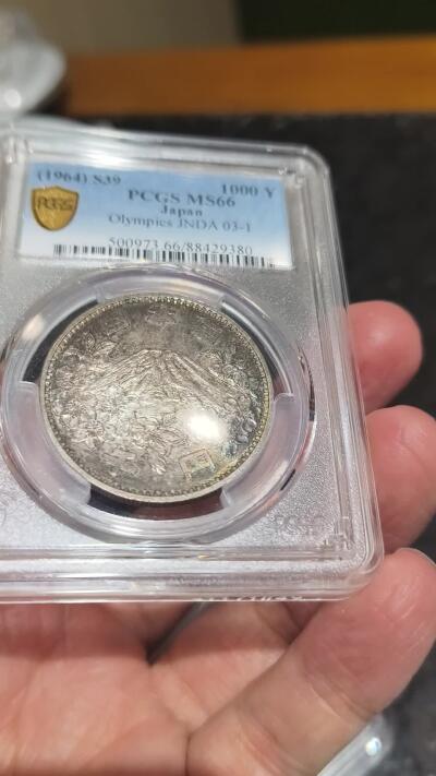 老银币专场（本场三位宝主提供） 日本奥运银币，pc评级66分（盒有磕）