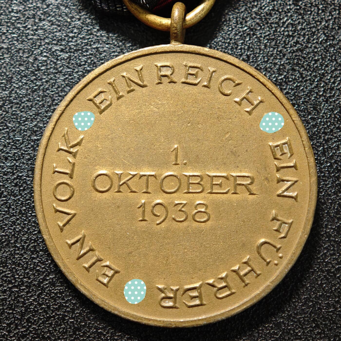 【德藏】世界币章拍卖第159期(元旦专场拍卖) 1938年 德国民族社会主义工人党吞并苏台德地区纪念奖章 直径约：31.9mm；重约：13.6g（原图请联系客服）