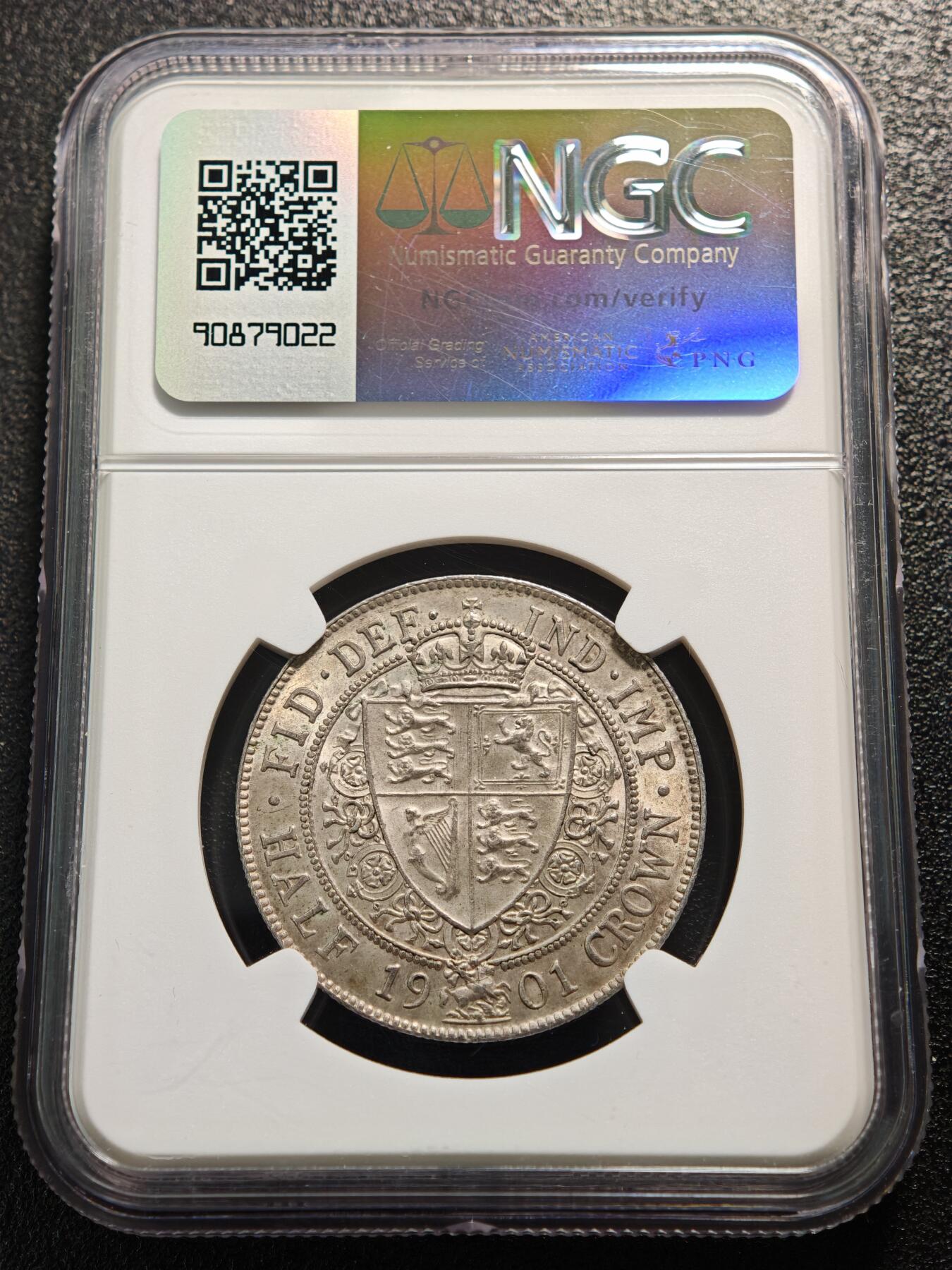 【德藏】世界币章拍卖第159期(元旦专场拍卖) 1901年 英国维多利亚女王半克朗银币 NGC MS63 原味淡包浆 原光俱在