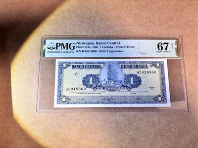 【Blue Auction】世界纸币精拍第769期——18级TOP拍卖/信誉/品质/专业/高效💫 - 尼加拉瓜 1968年1科多巴 PMG67EPQ 