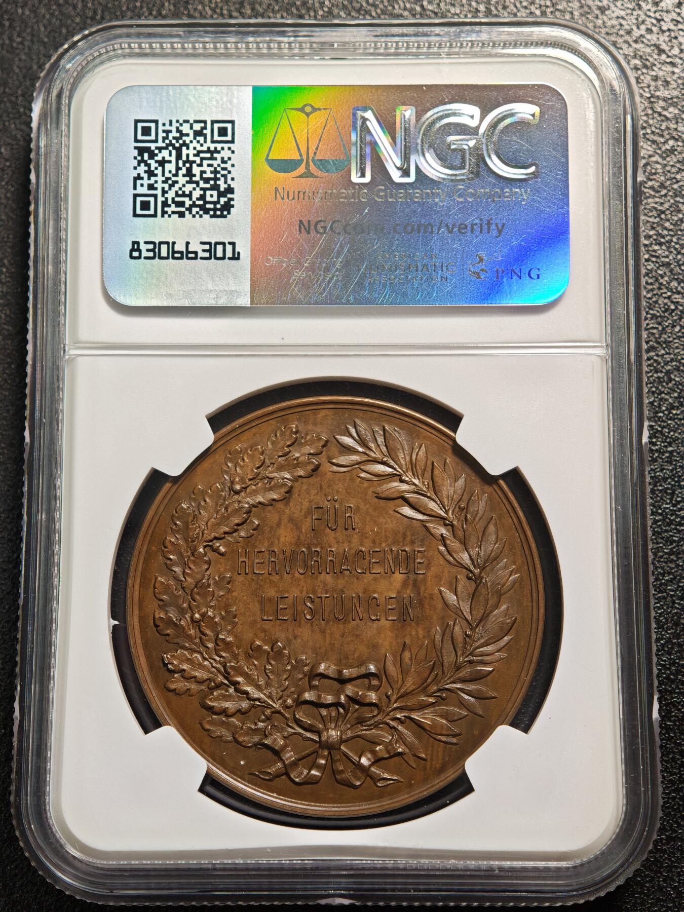 【德藏】世界币章拍卖第159期(元旦专场拍卖) 1890年 德国家禽繁殖协会纪念铜章 NGC MS65BN 图案极其立体 浮雕感十足