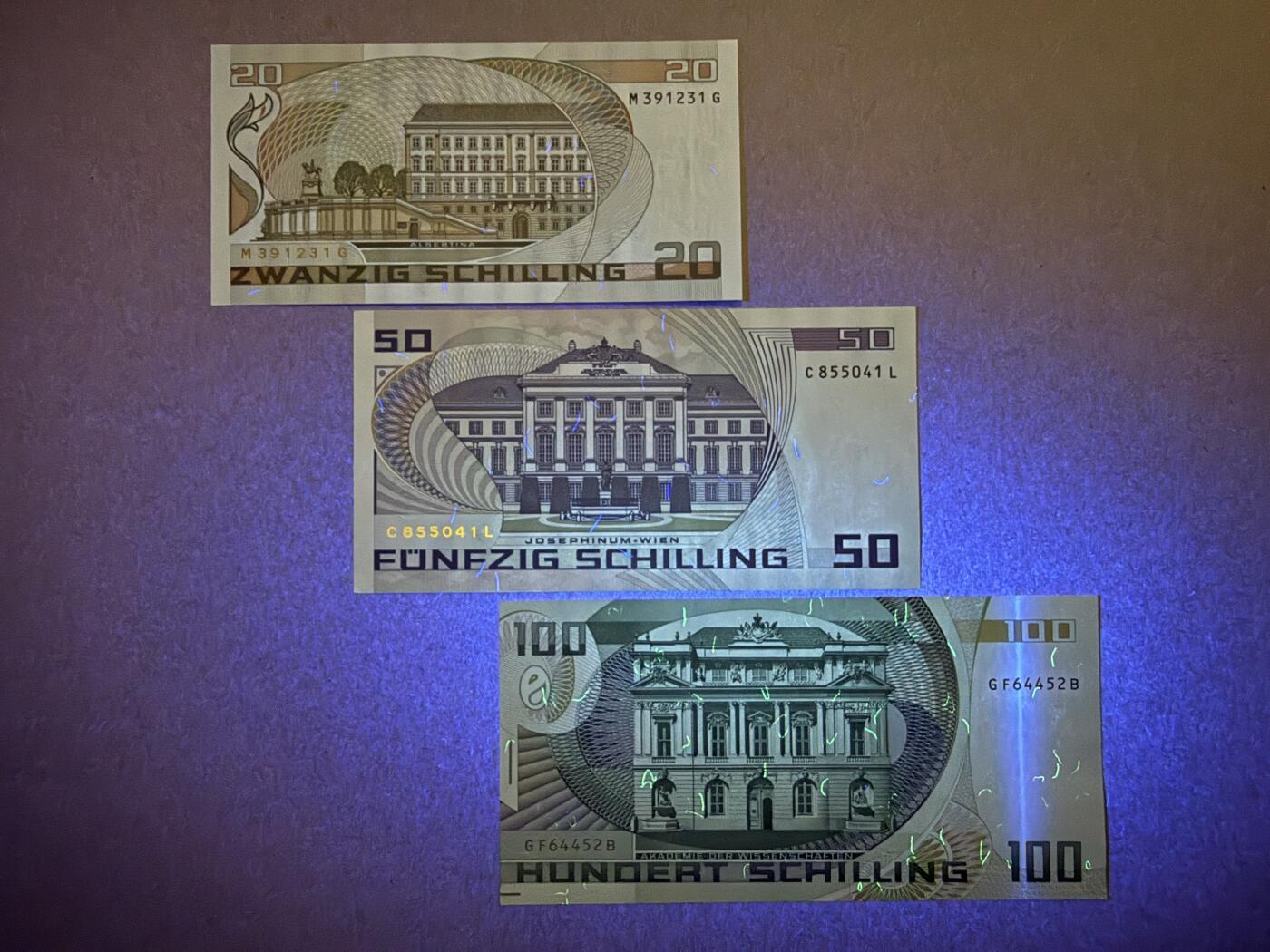 《艾美收藏》第226期-12.28周日外币精品场-蛇年收官 奥地利20、50、100先令3张 UNC 末版