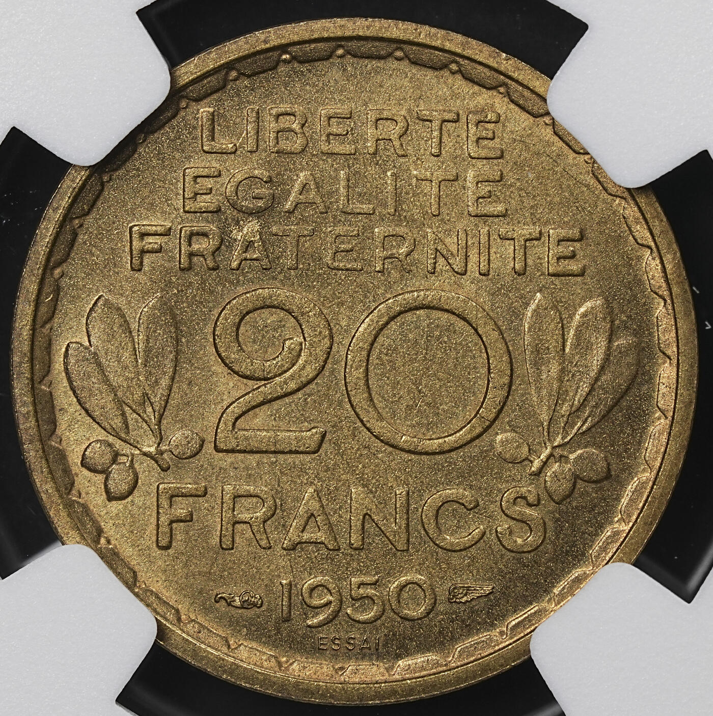 修遠堂世界钱币第九十九期 NGC MS65 1950年法国20法郎样币 ESSAI