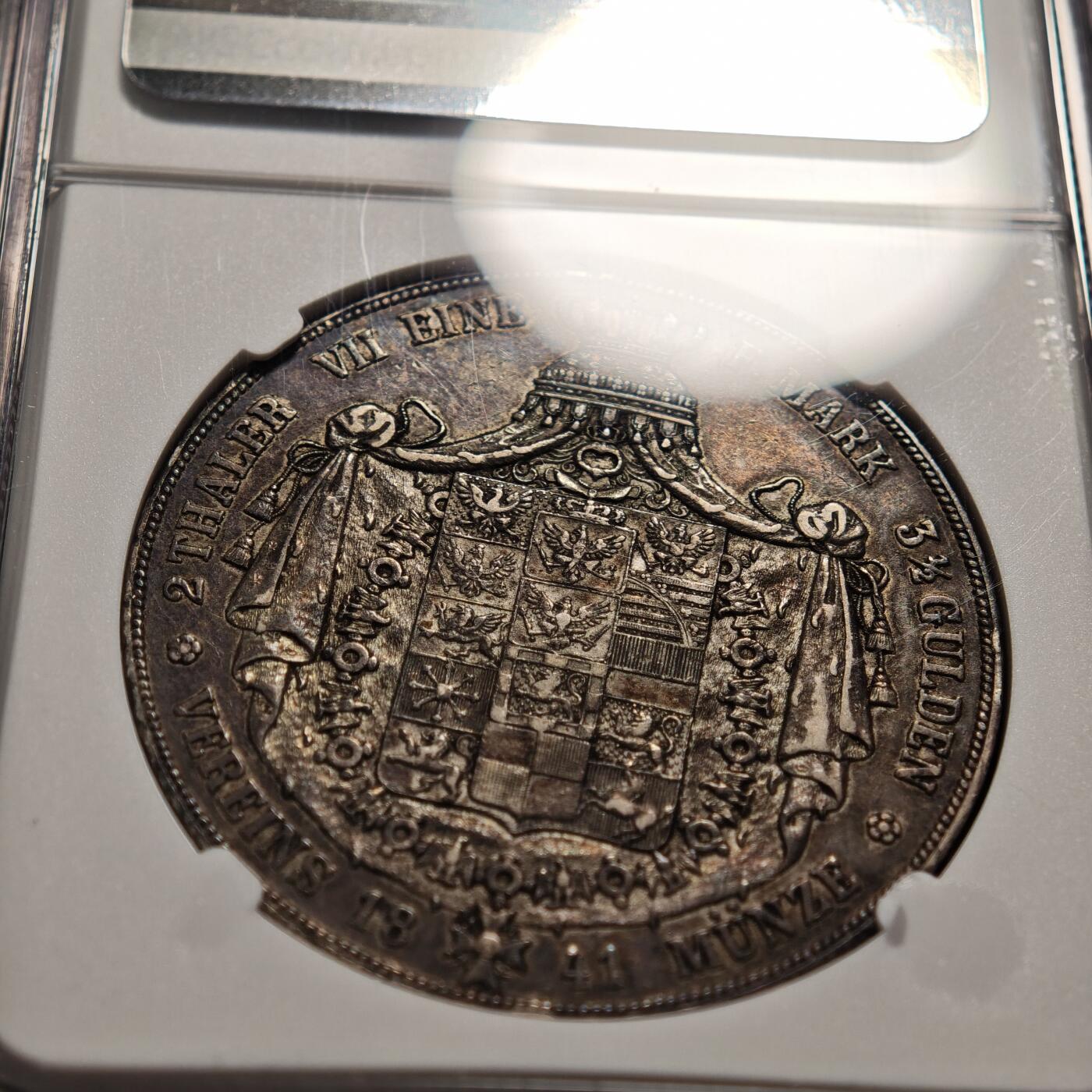 【德藏】世界币章拍卖第159期(元旦专场拍卖) 1841年 德国普鲁士威廉四世2泰勒大银币 NGC XF45 原味老包浆 状态极佳