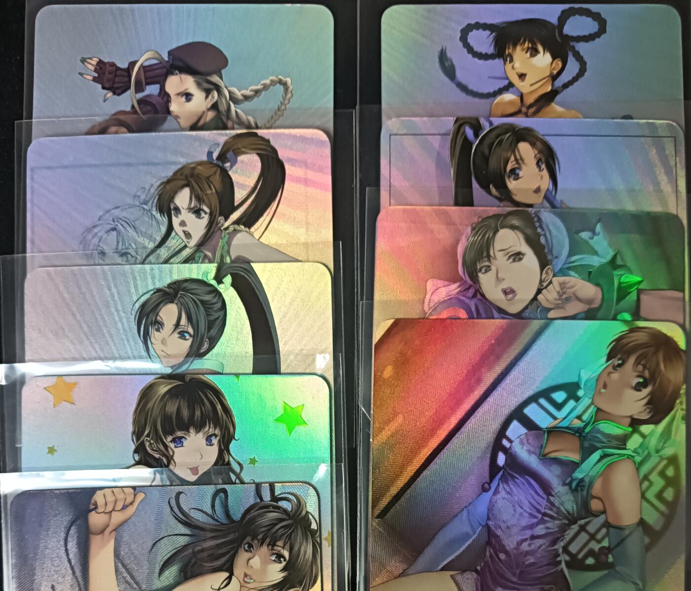 花开卡拍第53期（12月28号周日截拍，品控勿拍!!!拍品不寄存，运费5元，自制卡难免瑕疵，可能存在轻微撞角爆边等出厂瑕疵，品控介意勿拍！） 拳皇美女 1套9张 彩闪