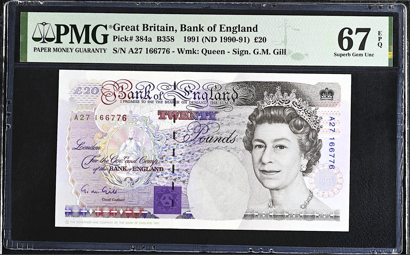 《艾美收藏》第226期-12.28周日外币精品场-蛇年收官 英格兰20镑 PMG67E E序列皇冠版 无4